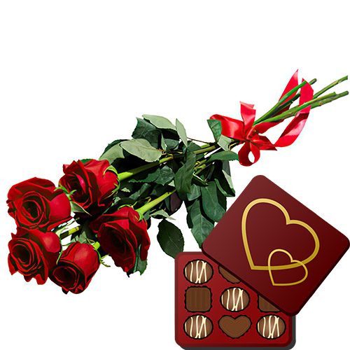 фото 5 красных роз с конфетами