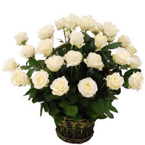 Фото товара 35 белых роз в корзине в Черноморске
