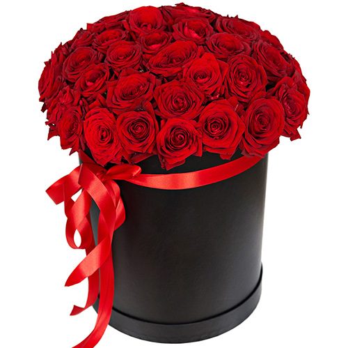 Фото товара 51 роза красная в шляпной коробке в Черноморске