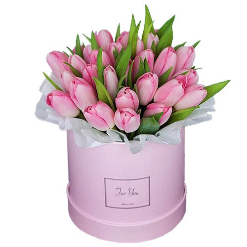 Фото товара 31 нежно-розовый тюльпан в коробке в Черноморске