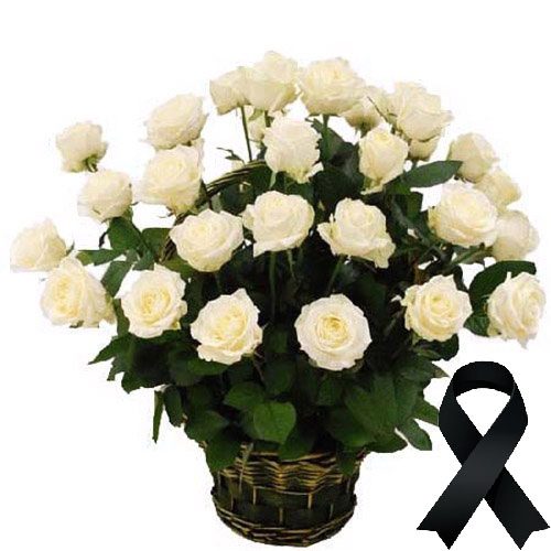 Фото товара 36 белых роз в корзине в Черноморске