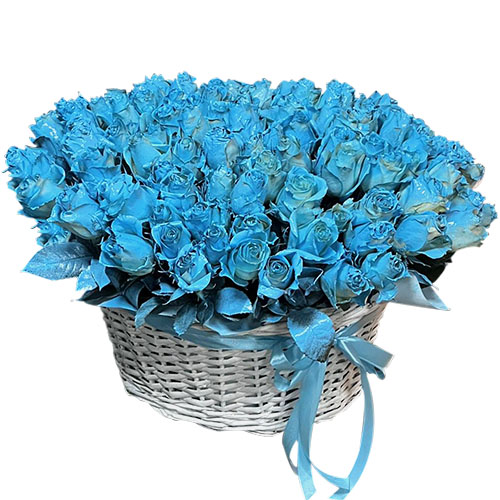 Фото товара 101 синяя роза в корзине в Черноморске